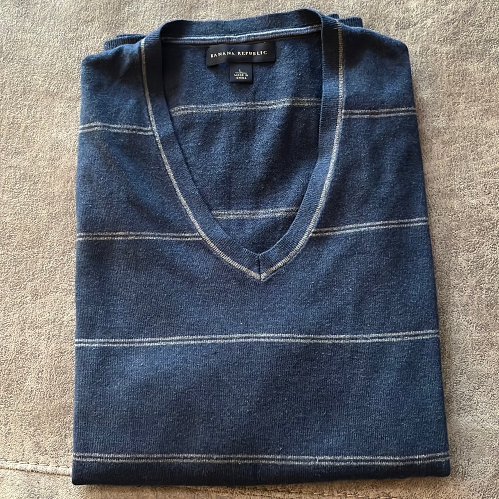 Men’s Banana Republic V-Neck Sweater Size Large Cashmere Cotton Silk Blend